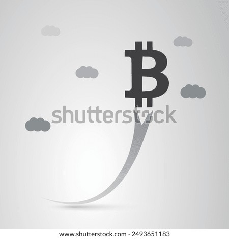 Bitcoin Sign Taking Off - Bit Coin's Rate Is Rising High Up in the Sky, Economy and Crypto Business Keeps Growing - Cryptocurrency Trading Concept Design