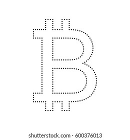 Bitcoin sign. Vector. Black dotted icon on white background. Isolated.