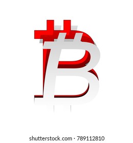 Bitcoin sign. Vector. Detachable paper icon with red body stock. Isolated.