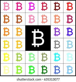 Bitcoin sign. Vector. Felt-pen 33 colorful icons at white and black backgrounds. Colorfull.