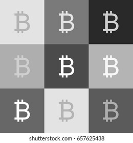 Bitcoin sign. Vector. Grayscale version of Popart-style icon.