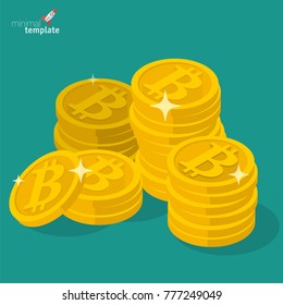 Bitcoin sign vector icon for digital money. Crypto currency gold coin flat design symbol for mobile applications, interfase presentation, infographics and web site. Blockchain based cryptocurrency.