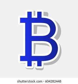 Bitcoin sign. Vector. New year bluish icon with outside stroke and gray shadow on light gray background.