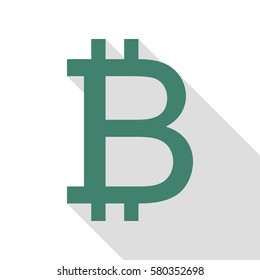 Bitcoin sign. Veridian icon with flat style shadow path.