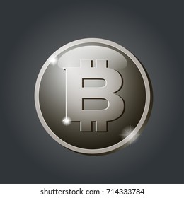 Bitcoin. Silver coin with cryptocurrency logo. Vector illustration isolated on white background.