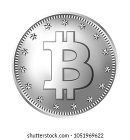 Bitcoin silver coin. Money and finance symbol for fintech net banking and blockchain concept. Vector detailed realistic illustration isolated on a white background.