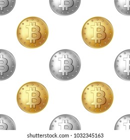 Bitcoin silver and gold coin seamless pattern. Coins placed in a chess, checkerboard order.
Money and finance symbol for fintech net banking and blockchain concept. Vector illustration on a white.