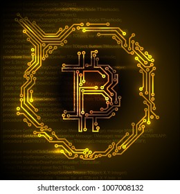 Bitcoin simple concept illustration with digital background - golden version