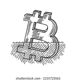 Bitcoin sinking symbol design in black and white