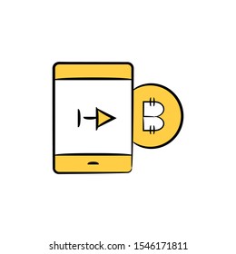 bitcoin from smart phone cryptocurrency concept yellow hand drawn