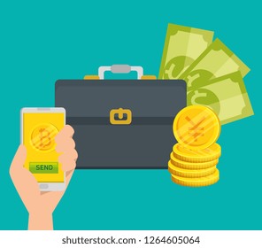 bitcoin smartphone and bills currency exchange