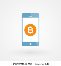Bitcoin and smartphone. Crypto currency concept. Digital currency. Vector illustration, flat design