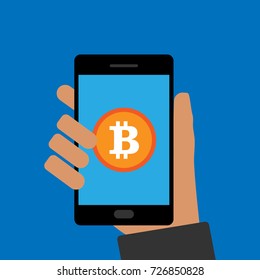 Bitcoin and smartphone. Flat design