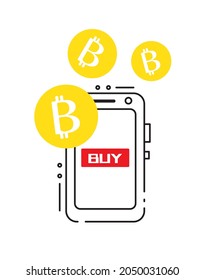 bitcoin and smartphone in flat design. with the words buy, illustration eps10