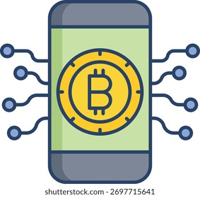 Diseño de icono de color lineal de teléfono inteligente Bitcoin