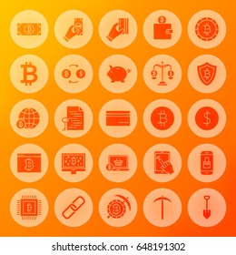 Bitcoin Solid Circle Web Icons. Vector Illustration of Cryptocurrency Glyphs over Blurred Background.