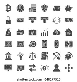 Bitcoin Solid Web Icons. Vector Set of Cryptocurrency Glyphs.