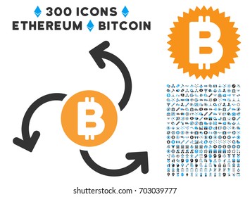 Bitcoin Source Swirl icon with 300 blockchain, bitcoin, ethereum, smart contract design elements. Vector icon set style is flat iconic symbols.