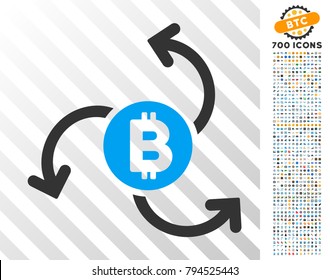 Bitcoin Source Swirl icon with 7 hundred bonus bitcoin mining and blockchain graphic icons. Vector illustration style is flat iconic symbols design for crypto currency apps.