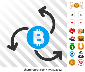 Bitcoin Source Swirl icon with bonus gamble symbols. Vector illustration style is flat iconic symbols. Designed for casino websites.