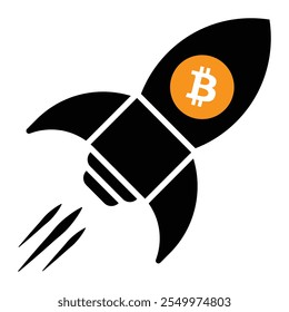 Icono de Vector de la nave espacial Bitcoin. El Precio de BTC alcanzó un récord. El cohete de criptomonedas ha ido a la luna. Concepto de comercio de criptomonedas. Criptomercado en alza. Tipo de moneda criptográfica.