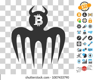 Bitcoin Spectre Devil icon with bonus bitcoin mining and blockchain pictograms. Vector illustration style is flat iconic symbols. Designed for crypto currency ui toolbars.