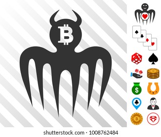 Bitcoin Spectre Devil pictograph with bonus casino icons. Vector illustration style is flat iconic symbols. Designed for gamble ui.