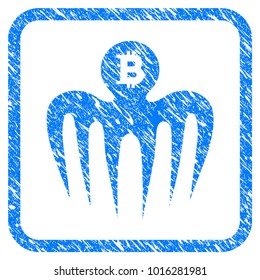 Bitcoin Spectre Monster grunge textured icon inside rounded square for overlay watermark stamps. Flat symbol with dirty texture.