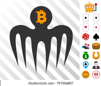 Bitcoin Spectre Octopus pictograph with bonus gambling graphic icons. Vector illustration style is flat iconic symbols. Designed for gamble ui.