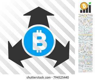 Bitcoin Spend Arrows icon with 700 bonus bitcoin mining and blockchain images. Vector illustration style is flat iconic symbols design for crypto-currency apps.