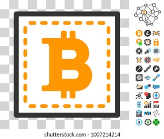 Bitcoin Square pictograph with bonus bitcoin mining and blockchain symbols. Vector illustration style is flat iconic symbols. Designed for crypto-currency software.