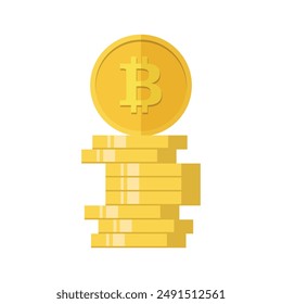 Bitcoin stack cryptocurrency coin. Electronics finance money symbol. Vector illustration