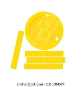 Bitcoin stack golden coins symbol. Business pay concept. Crypto currency sign. Virtual money.  Vector isolated on white
