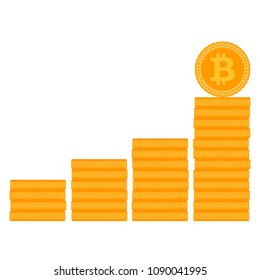 Bitcoin stack ladder or stairs. Finance money coin, financial currency electronic. Vector illustration
