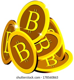 bitcoin stack over white background, abstract vector art illustration