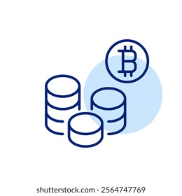 Bitcoin stacks. Secure digital treasure vault. Wealth and investment in the digital age. Pixel perfect, editable stroke icon