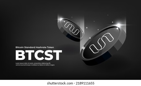 Bitcoin Standard Hashrate Token (BTCST) coin crypto currency themed banner. BTCST icon on modern black color background.