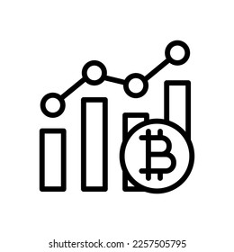Bitcoin-Statistikzeilensymbol. Blockchain, Einstellungen, Umsätze an der Börse, Kryptowährung, Analytik. Konzept der Finanzverwaltung. Vektorliniensymbol auf weißem Hintergrund