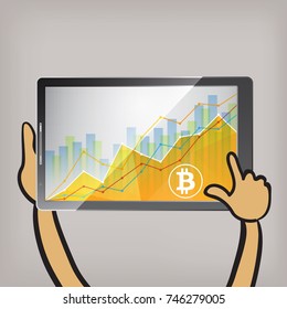 bitcoin statistics chart showing different growing graphs on the screen of tablet