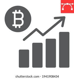 Bitcoin statistics glyph icon, graph and growth, bitcoin diagram vector icon, vector graphics, editable stroke solid sign, eps 10