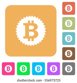Bitcoin sticker flat icons on rounded square vivid color backgrounds.