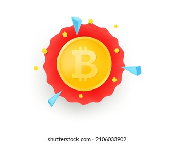 Bitcoin sticker. Vector insignia isolated on white background. 3d vector illustration