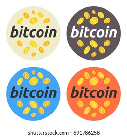 Bitcoin, stock market and business, investing, making money, profit, cryptocurrency Bitcoin round illustration set