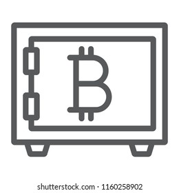 Bitcoin storage line icon, security and money, safe sign, vector graphics, a linear pattern on a white background, eps 10.