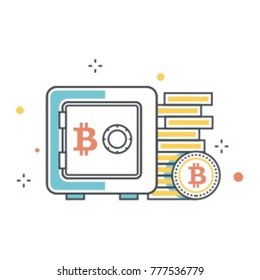 Bitcoin storage modern flat icon. Safe box, secure vault vector illustration. Storing bitcoins.