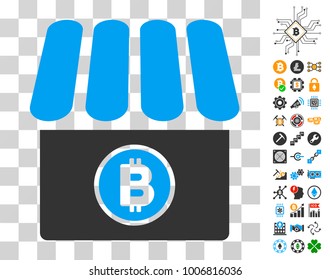 Bitcoin Store icon with bonus bitcoin mining and blockchain symbols. Vector illustration style is flat iconic symbols. Designed for blockchain apps.