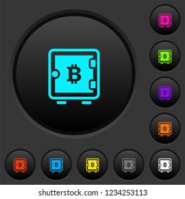 Bitcoin strong box dark push buttons with vivid color icons on dark grey background