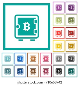 Bitcoin strong box flat color icons with quadrant frames on white background