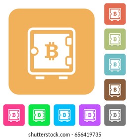 Bitcoin strong box flat icons on rounded square vivid color backgrounds.