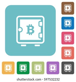 Bitcoin strong box white flat icons on color rounded square backgrounds